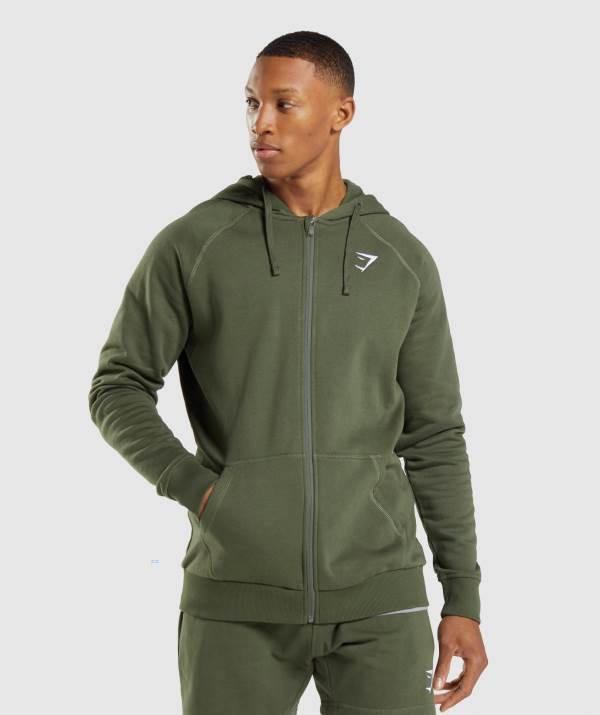Panske Mikiny S Kapucňou Gymshark Crest Zip Up Olivovo Zelená | EH8123046